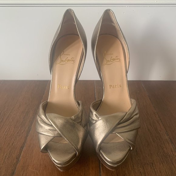 Christian Louboutin Gold Volpi Peep D'Orsay Heels - Picture 2 of 6